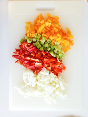 Chopped peppers and onions
